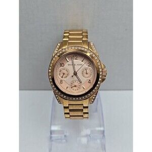 Michael Kors Mini Blair MK5613 Rose Gold Glitz Bezel Multifunction New Battery